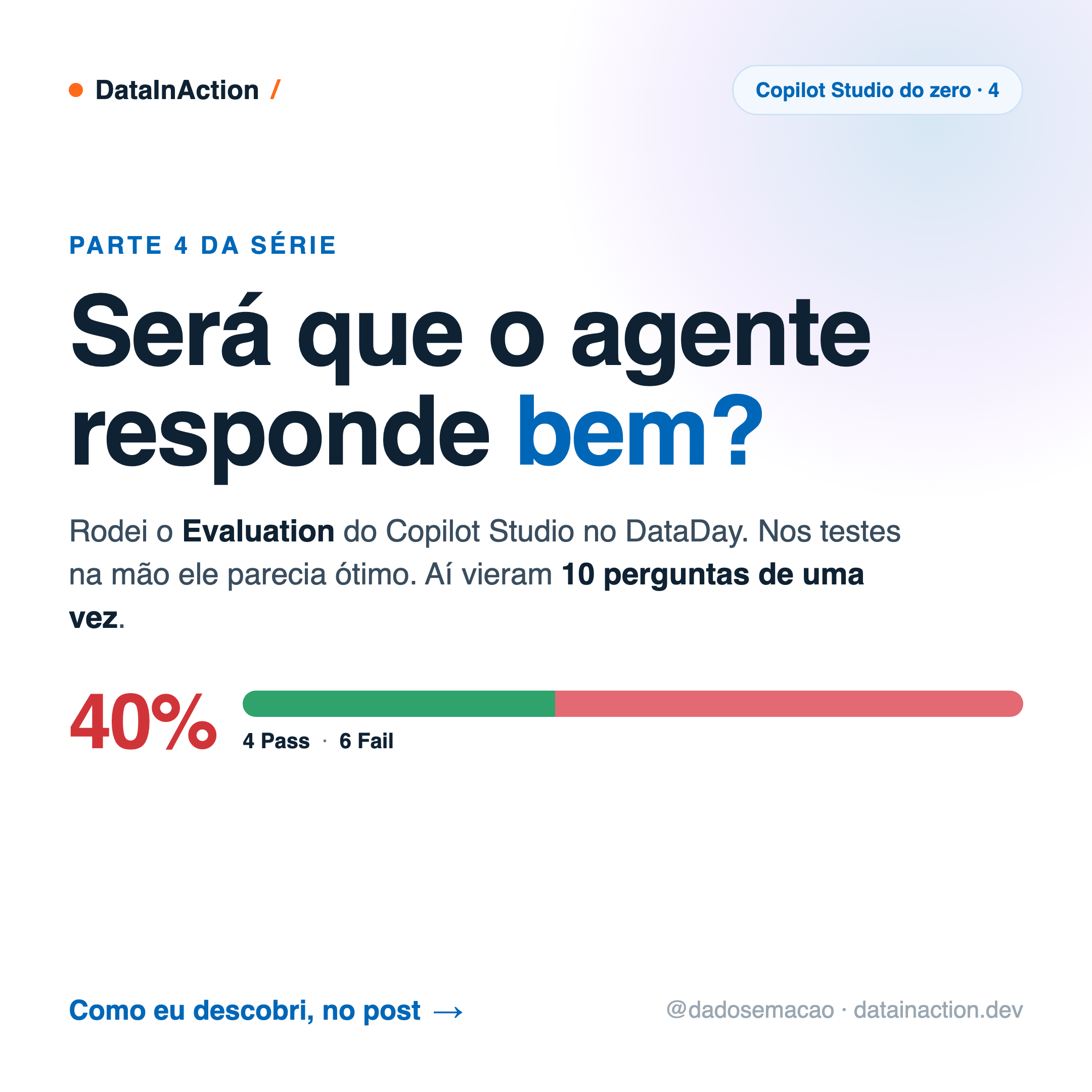 Copilot Studio do zero [4] - Evaluation: será que seu agente responde bem? (o meu tirou 40%)